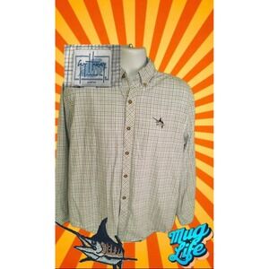 Guy Harvey Mens Shirt M Multicolor Check Button Down L-Sleeve 100% Cotton